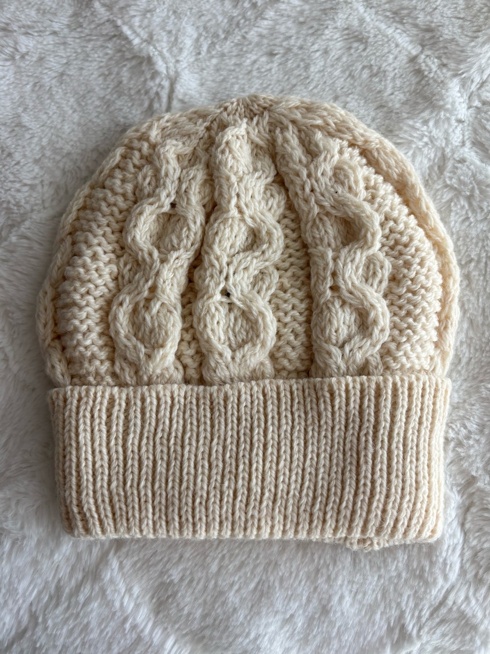 Aran Crafts Ireland Heart/Cable Hat in Natural One Size NEW Merino Wool Winter